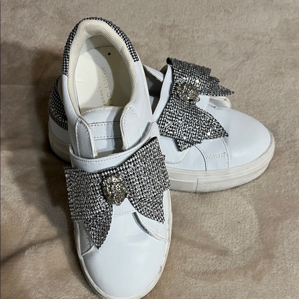 Kurt Geiger White and Silver Bow Sneakers